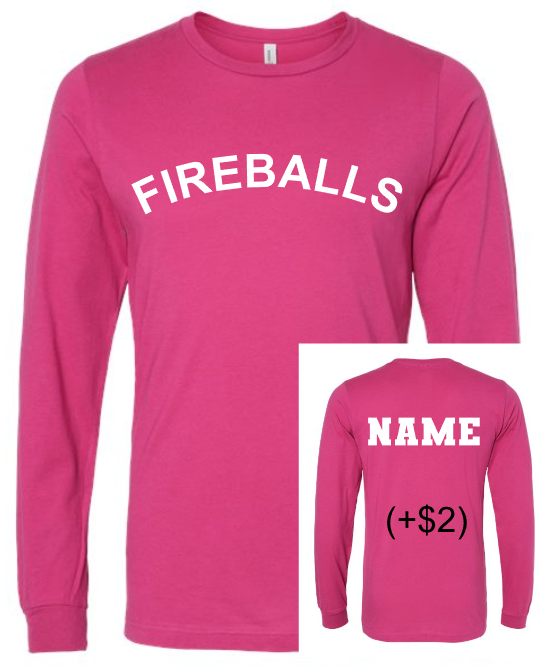 Fireball Basketball LONG SLEEVE Shirt PINK (Adult and Youth)