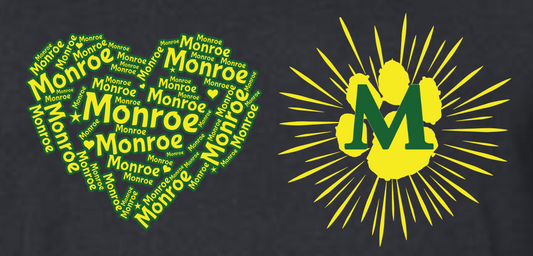 Monroe Elementary- Burst and Word Heart Designs CrewNeck and Hoodie Sweatshirts (ADULT Sizes)